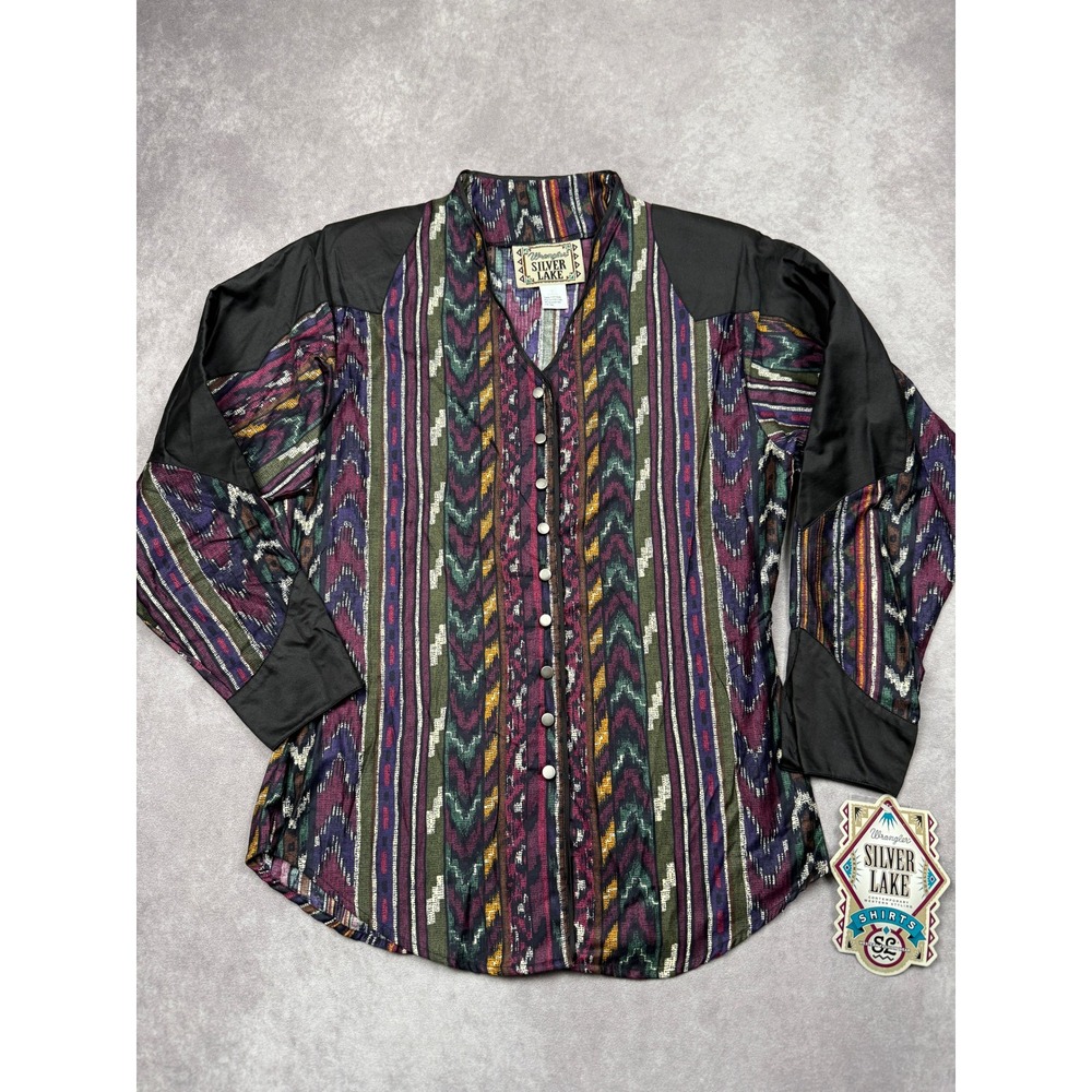 NWT‎ VTG Wrangler Silver Lake Western Shirt Women S Geometric Print Black Cotton